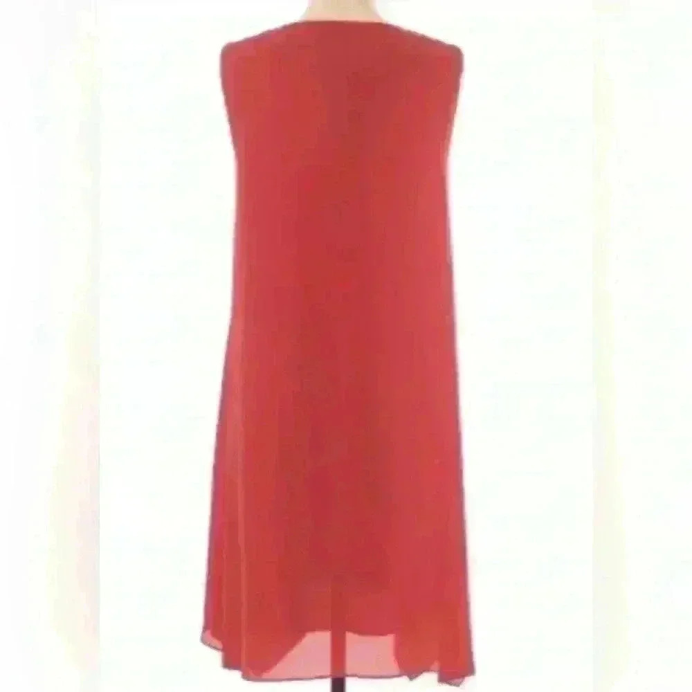 BCBGMaxazria Alie Red Sleeveless A Line Dress With Lace Insert - Picture 3 of 7